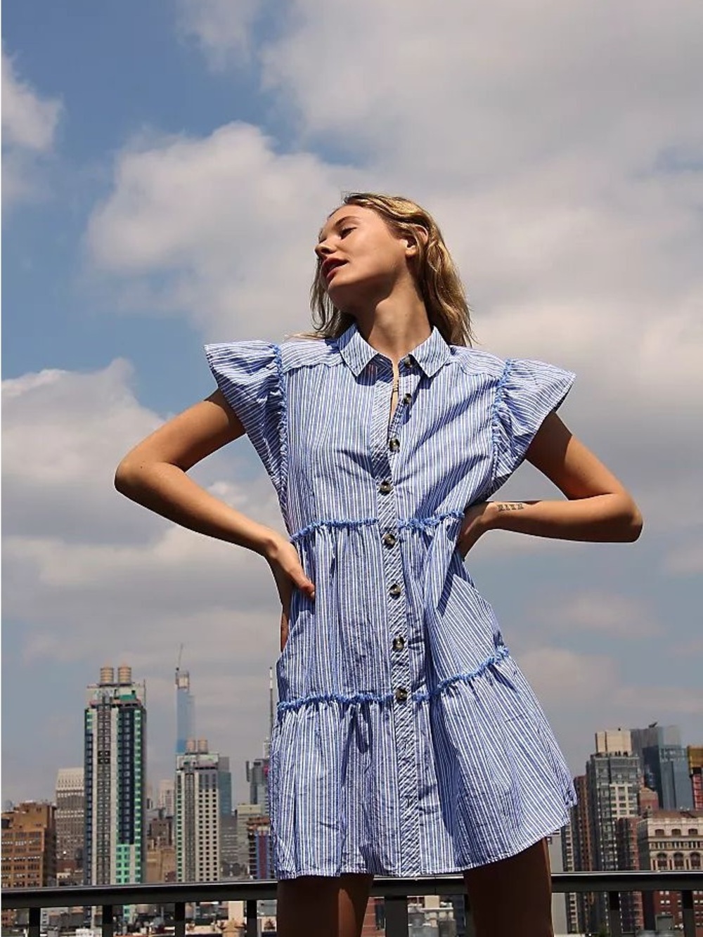 Free People Blue and White Striped Starfish Mini Dress